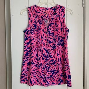 Lily Pulitzer "Did You Catch That" Tropical Pink and Blue Coral Print Tank